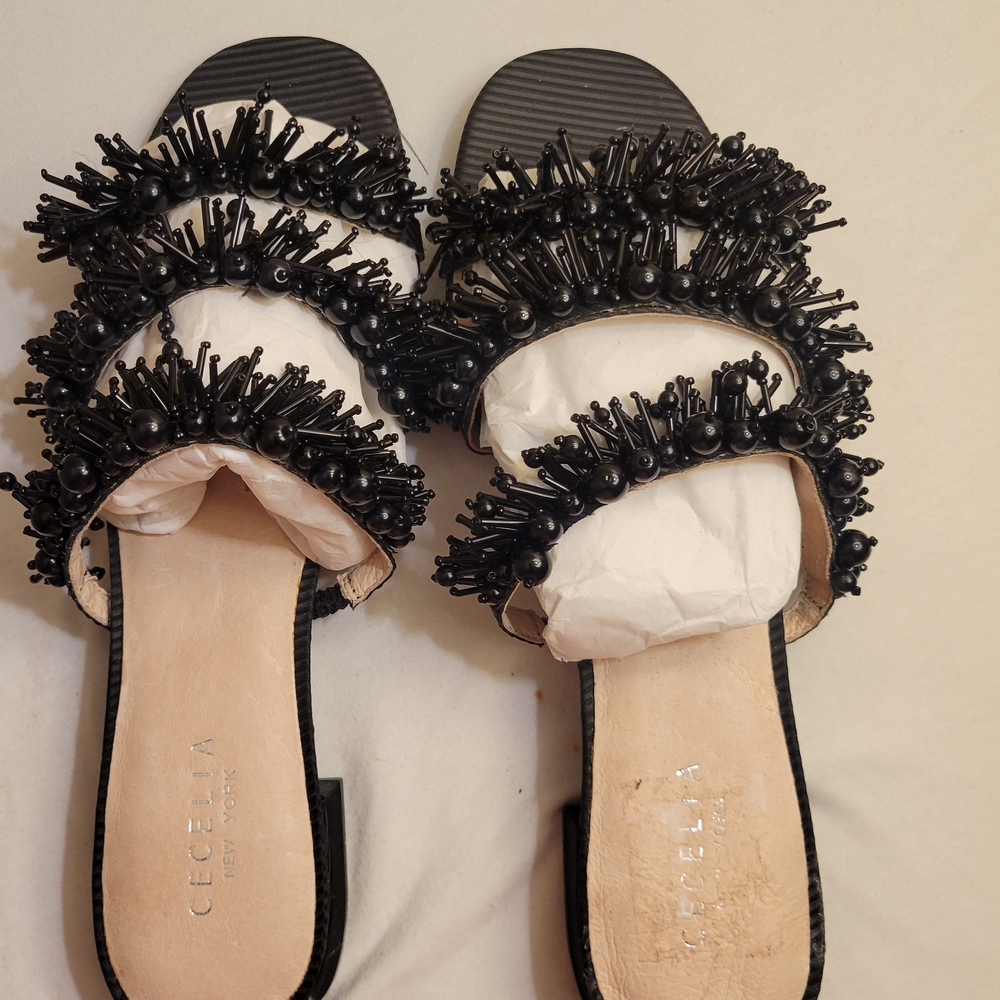 CECELIA NEW YORK Black Fringe Sandals Size 10